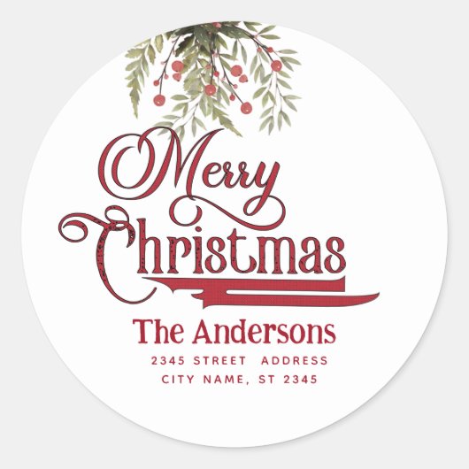 Vrolijk Kerstfeest botanische hulst Ronde Sticker (Voorkant)