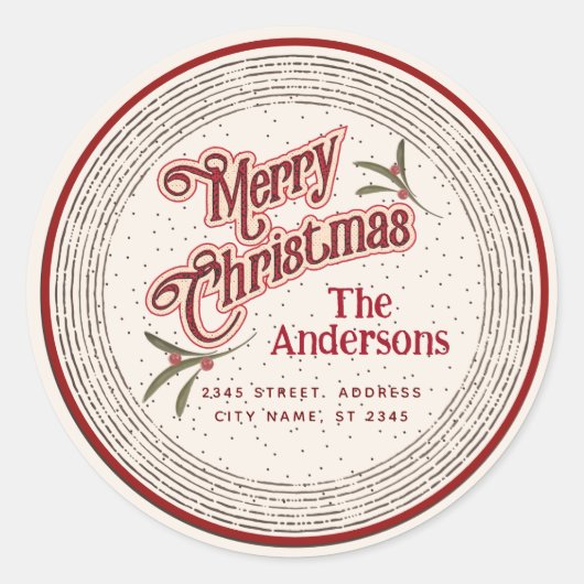  Vrolijk Kerstfeest botanische hulst Ronde Sticker (Voorkant)