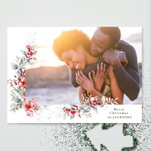 Vrolijk Kerstfeest Botanische Krans Foto Feestdagenkaart