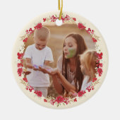 Vrolijk Kerstfeest Botanische krans Fotovakantie Keramisch Ornament (Voorkant)