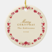 Vrolijk Kerstfeest Botanische krans Fotovakantie Keramisch Ornament (Achterkant)