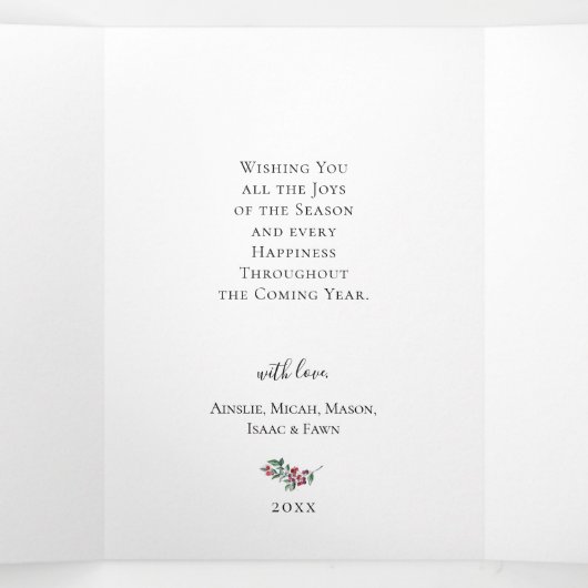 Vrolijk Kerstfeest Botanische Krans Vakantiefoto Drieluik Uitnodiging (Binnenkant midden)