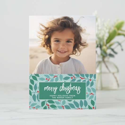 Vrolijk Kerstfeest Botanische Pastel - Foto Feestdagenkaart (Staand voorkant)