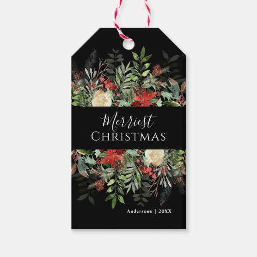 vrolijk kerstfeest | Botanische rustieke cadeau La Cadeaulabel (Voorkant)