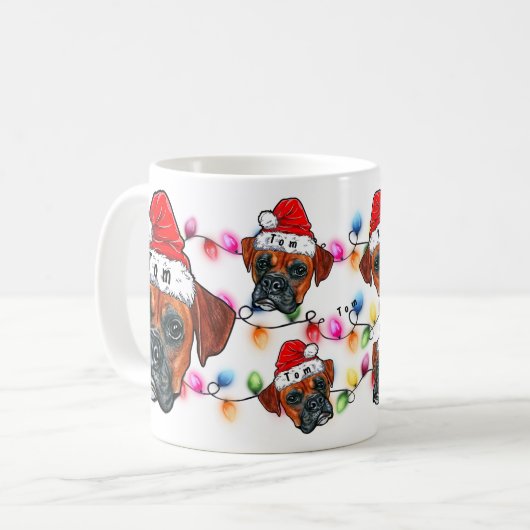 Vrolijk kerstfeest Boxer met Santa Hat Koffiemok (Voorkant links)