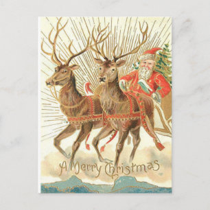 Vrolijk Kerstfeest Briefkaart, Santa op Sleigh Feestdagenkaart