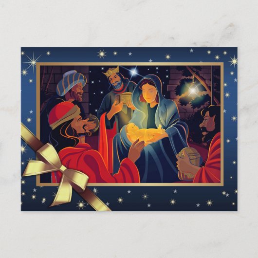 Vrolijk kerstfeest. Briefkaarten van de Nativiteit (Voorkant)