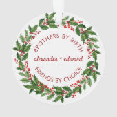 Vrolijk Kerstfeest Broers Foto Rood Groen Ornament (achterkant)