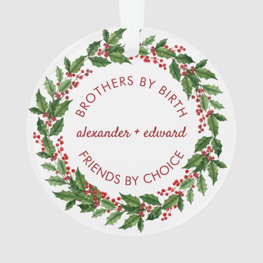 Vrolijk Kerstfeest Broers Foto Rood Groen Ornament (achterkant)