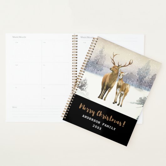 Vrolijk Kerstfeest Buck en Doe Herten Winter Scene Planner (Display)