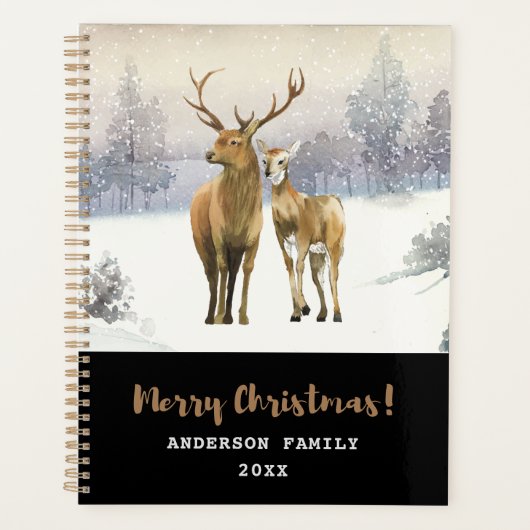 Vrolijk Kerstfeest Buck en Doe Herten Winter Scene Planner (Voorkant)