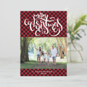 Vrolijk Kerstfeest Buffalo Plaid Fotocollage Feestdagenkaart (Staand voorkant)