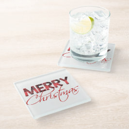 Vrolijk kerstfeest | Buffalo Plaid Holiday Glazen Onderzetter