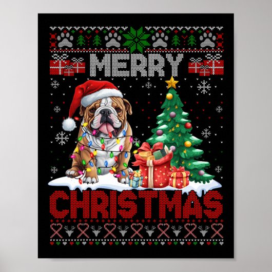 Vrolijk Kerstfeest Bulldog Hondenliefhebbers Famil Poster (Voorkant)