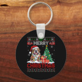 Vrolijk Kerstfeest Bulldog Hondenliefhebbers Famil Sleutelhanger (Voorkant)