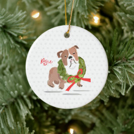Vrolijk Kerstfeest Bulldog NAAM Holly Jaar Hond Keramisch Ornament