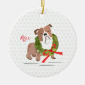 Vrolijk Kerstfeest Bulldog NAAM Holly Jaar Hond Keramisch Ornament (Voorkant)