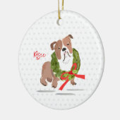 Vrolijk Kerstfeest Bulldog NAAM Holly Jaar Hond Keramisch Ornament (Links)
