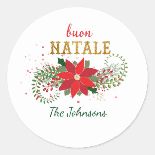 Vrolijk kerstfeest Buon Natale Italiaans Witte Kla Ronde Sticker