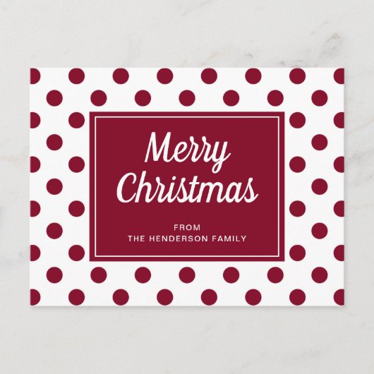 Vrolijk kerstfeest Burgundy Red Polka Dots Briefkaart (Voorkant)