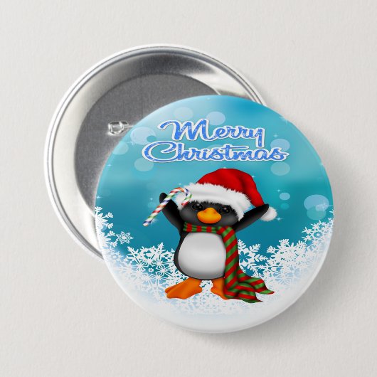 Vrolijk kerstfeest Button rondom pinguïn (Voorkant /achterkant)