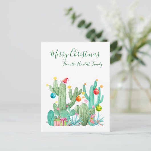 Vrolijk Kerstfeest Cactussen Woestijn Cactus Zuidw Feestdagenkaart (Staand voorkant)