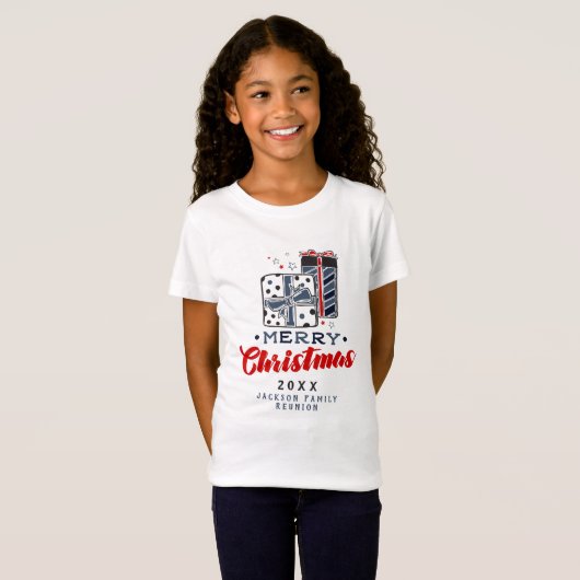 Vrolijk Kerstfeest Cadeaus Aangepaste tekst Rood B T-shirt (Voorkant volledig)