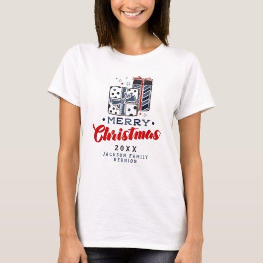 Vrolijk kerstfeest Cadeaus Aangepaste tekst Rood B T-shirt (Voorkant)