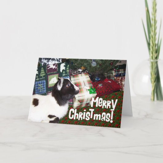Vrolijk kerstfeest Cadeaus met Goat Rufus Feestdagen Kaart (Voorkant)
