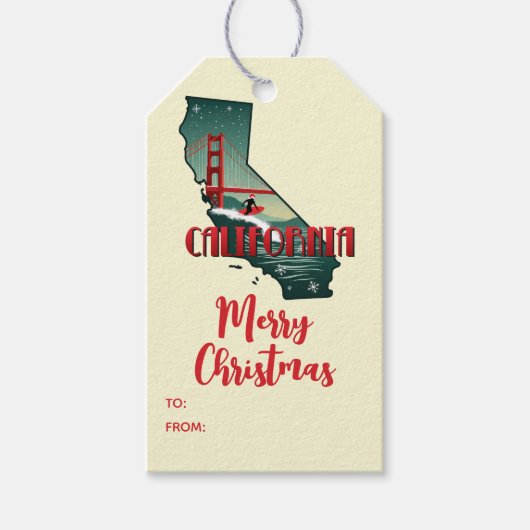 Vrolijk Kerstfeest Californië Retro Vakantie Cadeaulabel (Voorkant)
