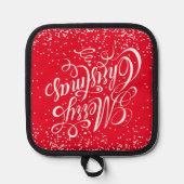 Vrolijk Kerstfeest Caltografie Rood Wit Pannenlap (Voorkant)