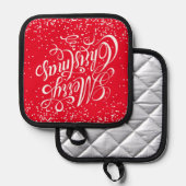 Vrolijk Kerstfeest Caltografie Rood Wit Pannenlap (Voorkant / Achterkant)