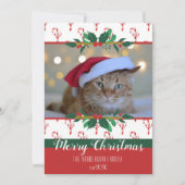 Vrolijk Kerstfeest Candy Cane Bows Foto Vakantie K Feestdagenkaart (Voorkant)