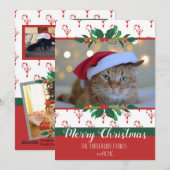 Vrolijk Kerstfeest Candy Cane Bows Foto Vakantie K Feestdagenkaart (Voorkant / Achterkant)