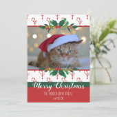 Vrolijk Kerstfeest Candy Cane Bows Foto Vakantie K Feestdagenkaart (Staand voorkant)