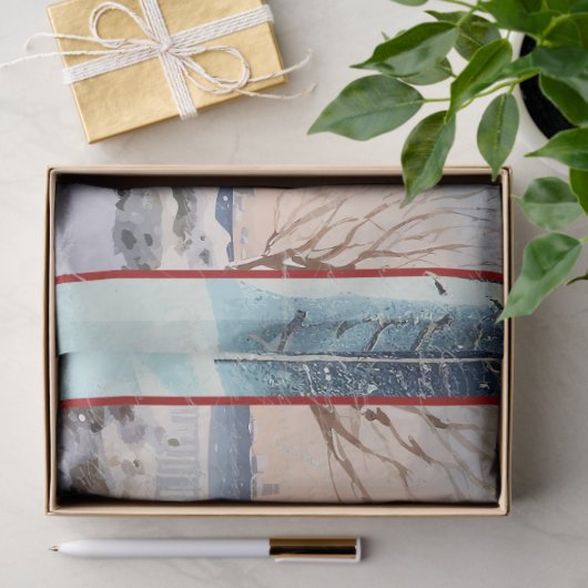 Vrolijk Kerstfeest Cape Cod House Sneeuw Bomen Tissuepapier (Geschenk)