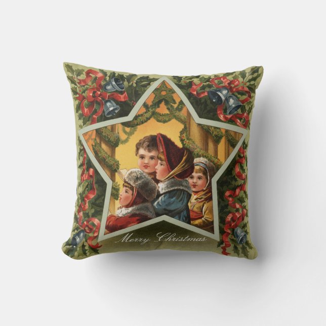 Vrolijk Kerstfeest Carolers  Vakantie Kussen (Voorkant)