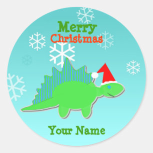 Vrolijk kerstfeest Cartoon Dinosaur Name Stickers