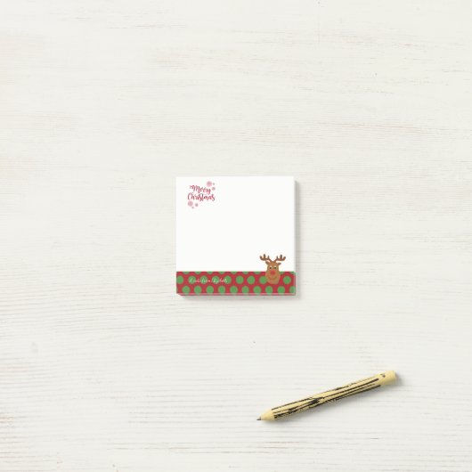 Vrolijk kerstfeest, Cartoon rendiergepersonaliseer Post-it® Notes (Op bureau)