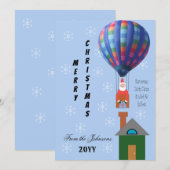 Vrolijk Kerstfeest Cartoon Santa in Hete Luchtball Feestdagenkaart (Voorkant / Achterkant)