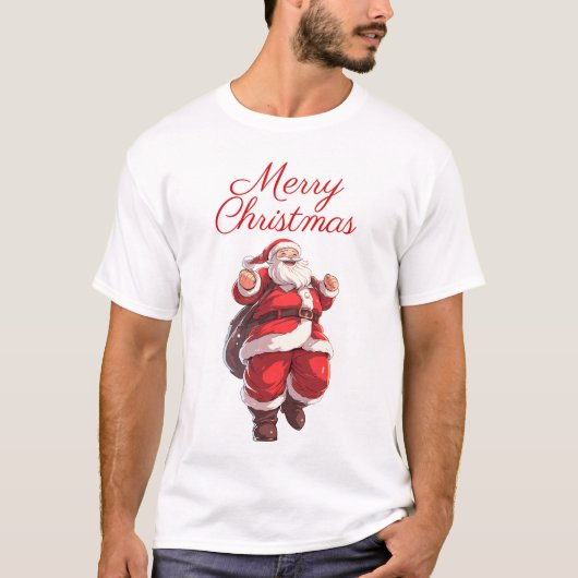 Vrolijk kerstfeest Cartoon Santa T-shirt (Voorkant)