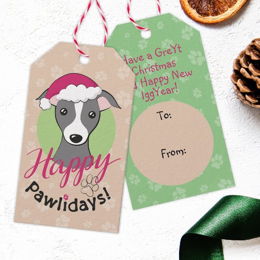 Vrolijk kerstfeest Cartoon schattige vieze hond Cadeaulabel