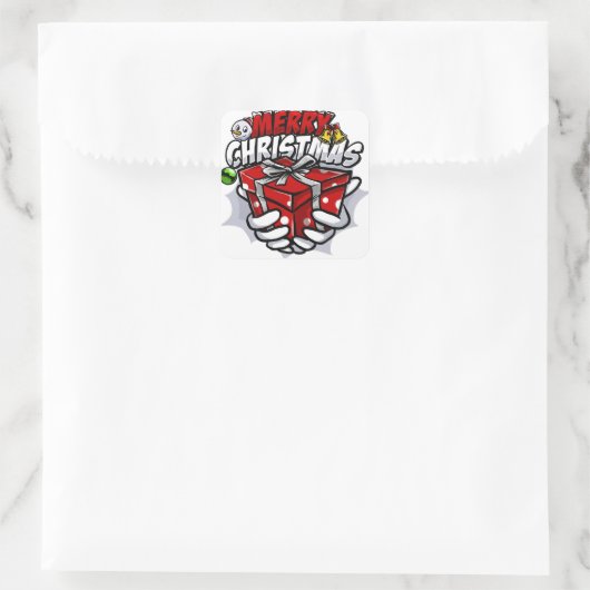 Vrolijk kerstfeest Cartoon Vierkante Sticker (Tas)