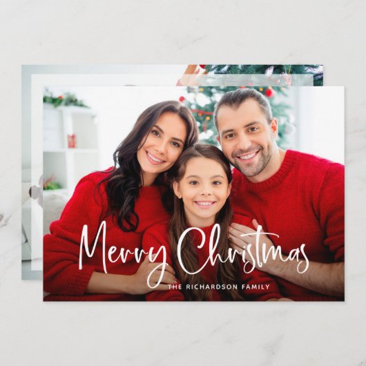 vrolijk kerstfeest | Casual script twee foto's Feestdagenkaart (Voorkant / Achterkant)