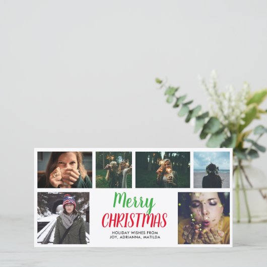 Vrolijk Kerstfeest Casual Script Zes Fotocollage Feestdagenkaart (Staand voorkant)