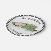 vrolijk kerstfeest! Cat vs Tree Black & White Ging Papieren Bordje (Gekanteld)