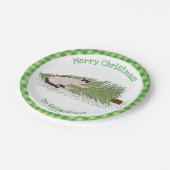 vrolijk kerstfeest! Cat vs Tree Green Gingham Papieren Bordje (Gekanteld)