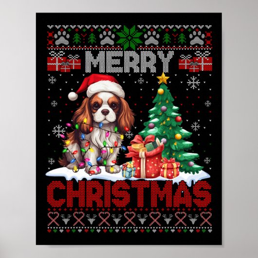 Vrolijk Kerstfeest Cavalier King Hondenliefhebbers Poster (Voorkant)