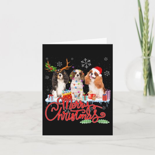 Vrolijk Kerstfeest Cavalier King Santa Reindeer Li Kaart (Voorkant)