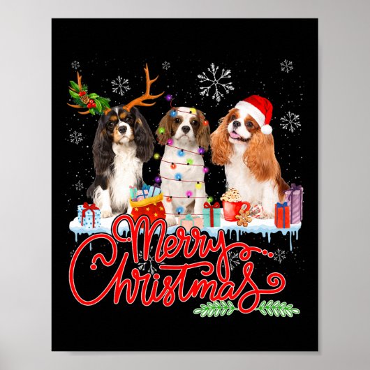 Vrolijk Kerstfeest Cavalier King Santa Reindeer Li Poster (Voorkant)